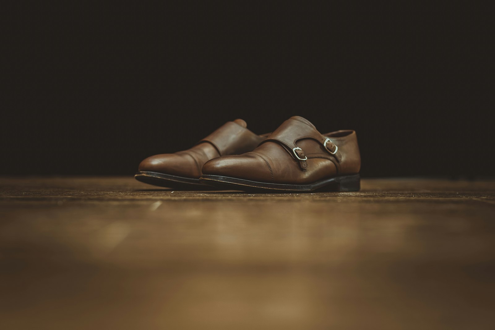 Dark leather monk-strap dress shoes